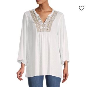 Tommy Bahama Women Top Size Small Embroidered Front White Lightweight Casual